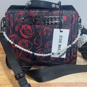 Steve Madden Black and Red Rose Crossbody Bag